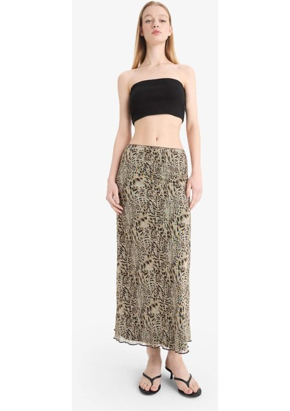 Coool A Form Desenli Normal Bel Penye Astar Tül Maxi Etek