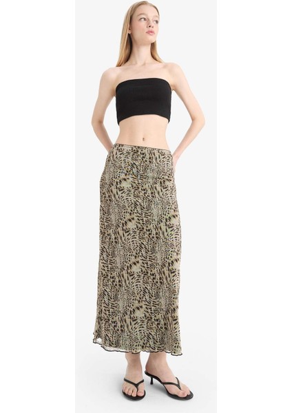 Coool A Form Desenli Normal Bel Penye Astar Tül Maxi Etek