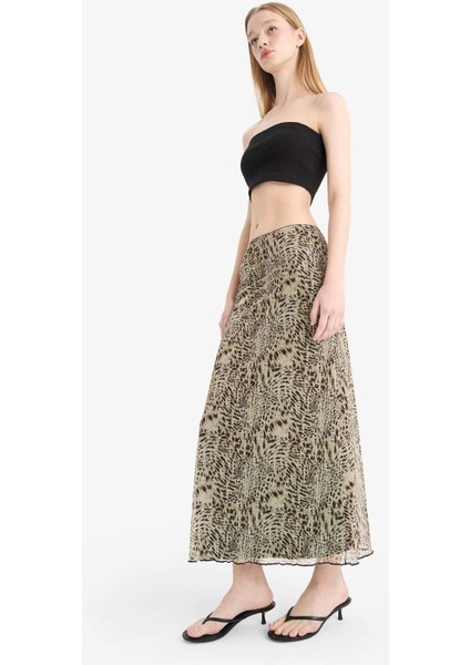 Coool A Form Desenli Normal Bel Penye Astar Tül Maxi Etek