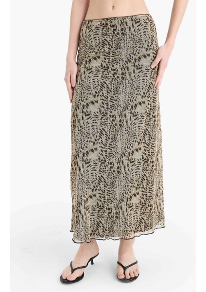 Coool A Form Desenli Normal Bel Penye Astar Tül Maxi Etek