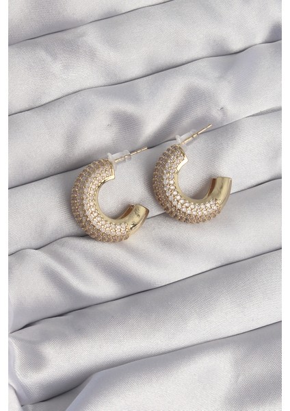 Pirinç Gold Renk Zirkon Taşlı Yarım Halka Küpe - TJ-BKP9113 modelleri