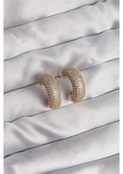 Pirinç Gold Renk Zirkon Taşlı Yarım Halka Küpe - TJ-BKP9113 fırsatları