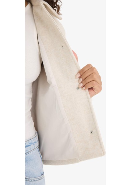 Regular Fit Polo Yaka Düğmeli Kaşe Mont