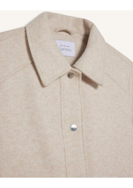 Regular Fit Polo Yaka Düğmeli Kaşe Mont