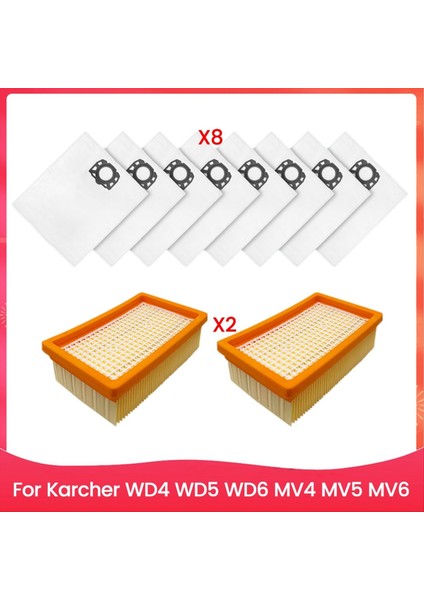Karcher Wd4, Wd5, Wd6, Mv4, Mv5, Mv6 Elektrikli Süpürge Aksesuarları Yedek Parçası Için 10 Adet Filtre ve Toz Torbası (Yurt Dışından)