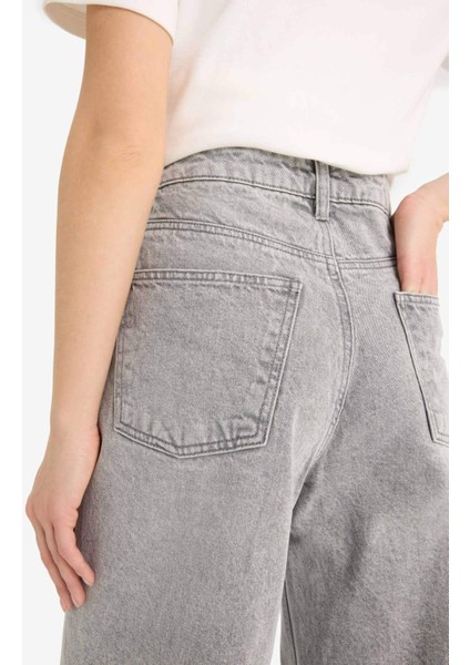 Barrel Fit Yüksek Bel Düz Paça Uzun Jean Kar Yıkamalı Pantolon E8412AX25AU