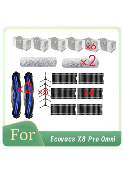 Ecovacs X8 Pro Omni Robot Süpürge Için 22 Adet Silindir Yan Fırça Hepa Filtre Paspas Pedi Toz Torbası Ultra Dayanıklı Aksesuarlar (Yurt Dışından)