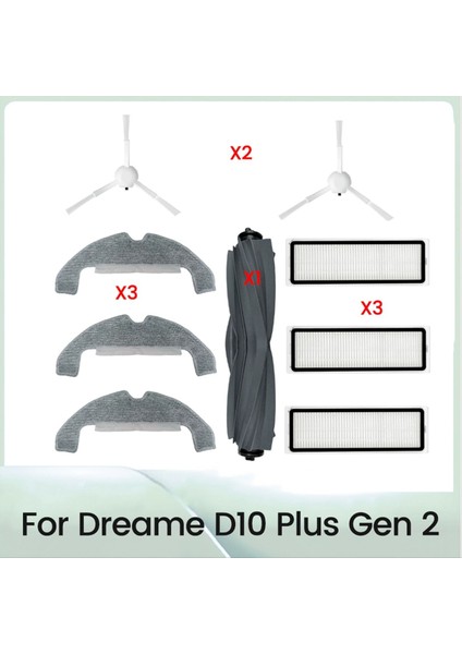 Dreame D10 Plus Gen 2 Robot Süpürge Aksesuarları Yedek Parçaları Için Ana Fırça Yan Fırça Hepa Filtre Paspas Bezi (Yurt Dışından)