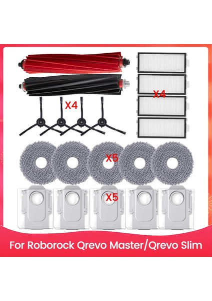 Roborock Qrevo Master/qrevo Slim Robot Süpürge Aksesuar Seti Ana Yan Fırça Hepa Filtreler Paspas Pedleri Toz Torbaları (Yurt Dışından)