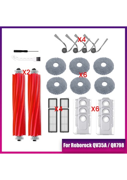 Roborock Qv 35A / Qr 798 / Qr 598 Elektrikli Süpürge Aksesuarları Için Yedek Parçalar Ana Fırça Yan Fırça Toz Torbası Hepa Filtre (Yurt Dışından)