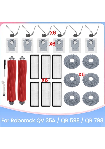 Roborock Qr 798 / Qr 598 / Qv 35A Yedek Parçaları Için Ana Yan Fırça Hepa Filtre Paspas Bezi Toz Torbası Verimli Temizlik (Yurt Dışından)