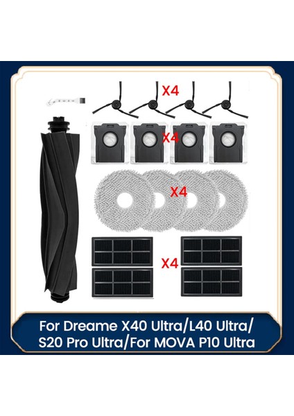 Dreame X40 ULTRA/L40 ULTRA/S20 Pro Ultra/mova P10 Ultra Elektrikli Süpürge Parçaları Filtre Yan Fırça Toz Torbası Paspas Pedleri (Yurt Dışından)