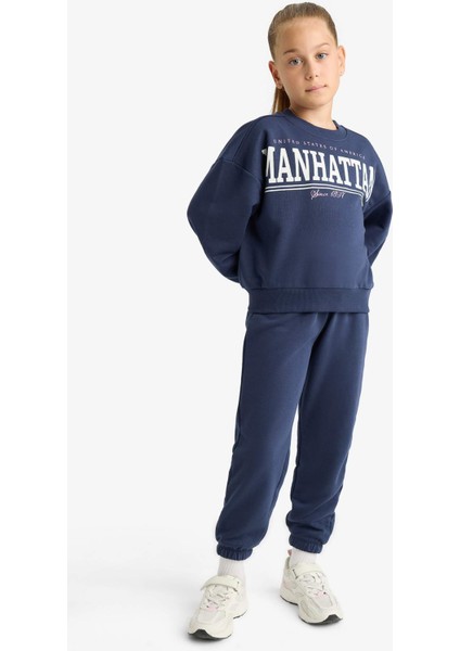 Kız Çocuk 2'li Takım Baskılı Sweatshirt Eşofman Altı E6416A825AU