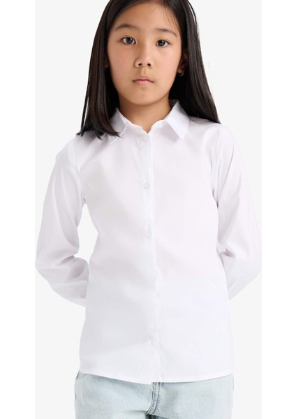 Kız Çocuk Slim Fit Dar Kesim Bengalin Uzun Kollu Okul Gömleği