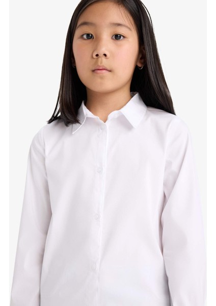 Kız Çocuk Slim Fit Dar Kesim Bengalin Uzun Kollu Okul Gömleği