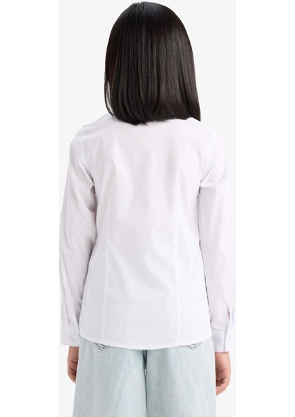 Kız Çocuk Slim Fit Dar Kesim Bengalin Uzun Kollu Okul Gömleği
