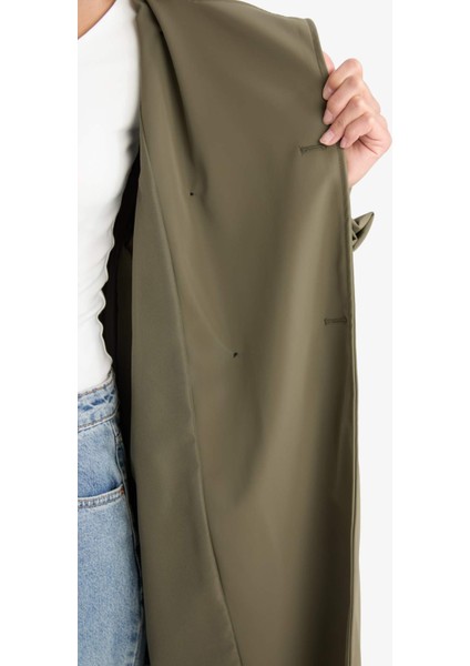 Regular Fit Suni Deri Kemerli Uzun Trençkot