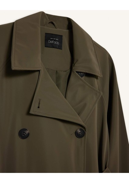 Regular Fit Suni Deri Kemerli Uzun Trençkot