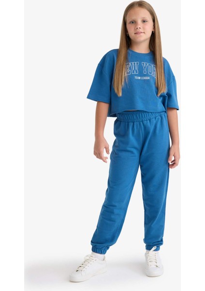 Kız Çocuk 2'li Takım Baskılı Kısa Kollu Tişört Beli Lastikli Eşofman Altı E6414A825AU