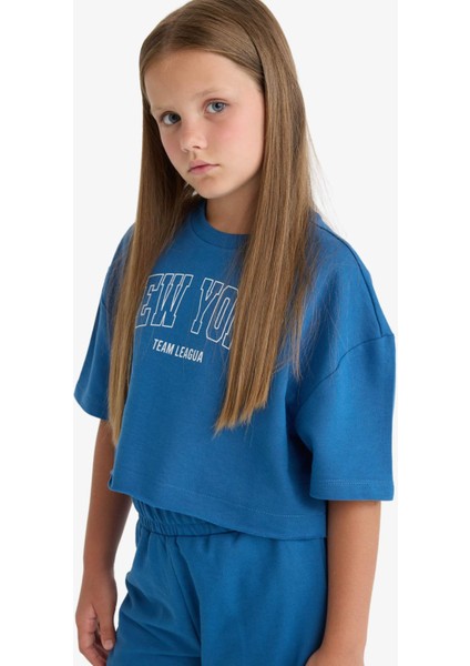 Kız Çocuk 2'li Takım Baskılı Kısa Kollu Tişört Beli Lastikli Eşofman Altı E6414A825AU