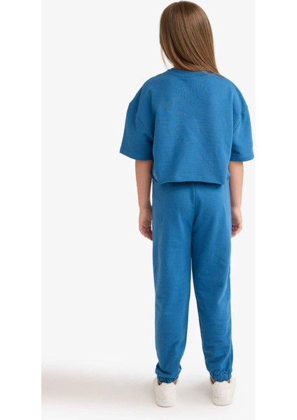 Kız Çocuk 2'li Takım Baskılı Kısa Kollu Tişört Beli Lastikli Eşofman Altı E6414A825AU