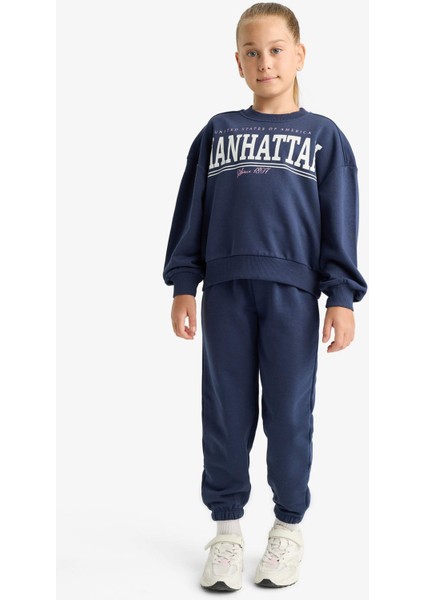 Kız Çocuk 2'li Takım Baskılı Sweatshirt Eşofman Altı E6416A825AU