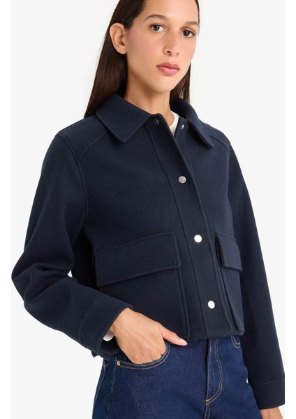 Regular Fit Polo Yaka Düğmeli Kaşe Mont