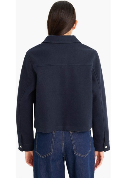 Regular Fit Polo Yaka Düğmeli Kaşe Mont