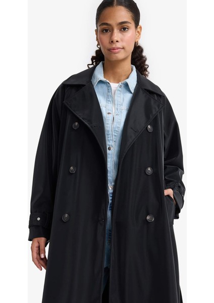 Regular Fit Suni Deri Kemerli Uzun Trençkot