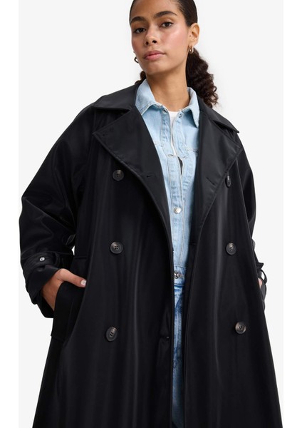 Regular Fit Suni Deri Kemerli Uzun Trençkot