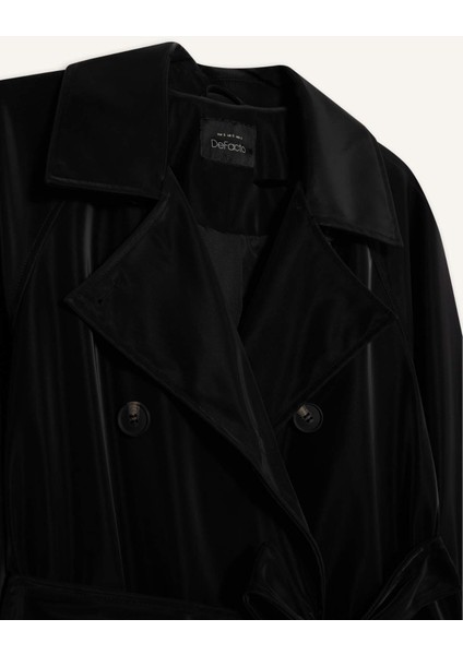 Regular Fit Suni Deri Kemerli Uzun Trençkot