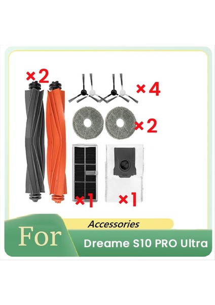 Dreame S10 Pro Ultrai Süpürge Robotu Aksesuarları Için 10 Adet Ana Yan Fırça Toz Torbası Paspas Temizleyici Parça Değişimi (Yurt Dışından)