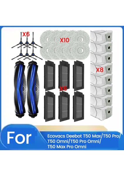 Ecovacs Deebot T50 MAX/T50 PRO/T50 OMNI/T50 Pro OMNI/T50 Max Pro Omni Yedek Parça Fırça Filtre Toz Torbası Paspas Için 32 Parça (Yurt Dışından)