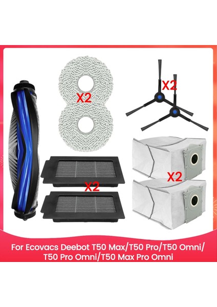Ecovacs Deebot T50 MAX/T50 PRO/T50 OMNI/T50 Pro OMNI/T50 Max Pro Omni Yedek Parçalar Fırça Filtre Paspas Bezi Toz Torbası (Yurt Dışından)