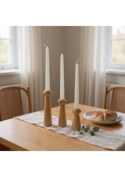 Minimalist Doğal Ahşap Şamdan Seti – El Yapımı Kayın Ağacı Mumluk (3'lü)