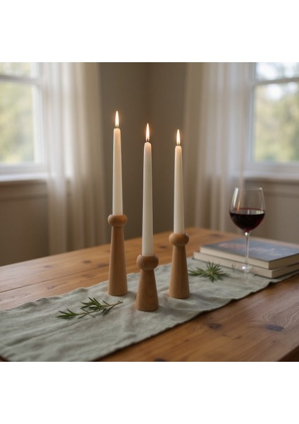 Minimalist Doğal Ahşap Şamdan Seti – El Yapımı Kayın Ağacı Mumluk (3'lü) fiyatları