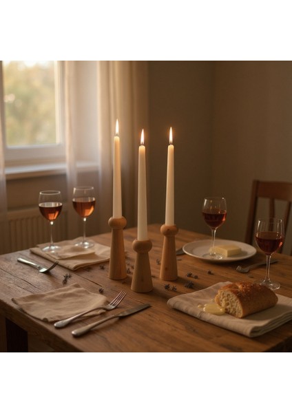 Minimalist Doğal Ahşap Şamdan Seti – El Yapımı Kayın Ağacı Mumluk (3'lü) modelleri