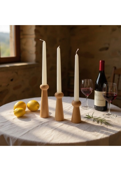 Minimalist Doğal Ahşap Şamdan Seti – El Yapımı Kayın Ağacı Mumluk (3'lü) fırsatları