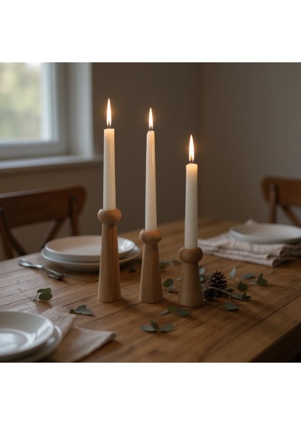 Minimalist Doğal Ahşap Şamdan Seti – El Yapımı Kayın Ağacı Mumluk (3'lü) indirimleri