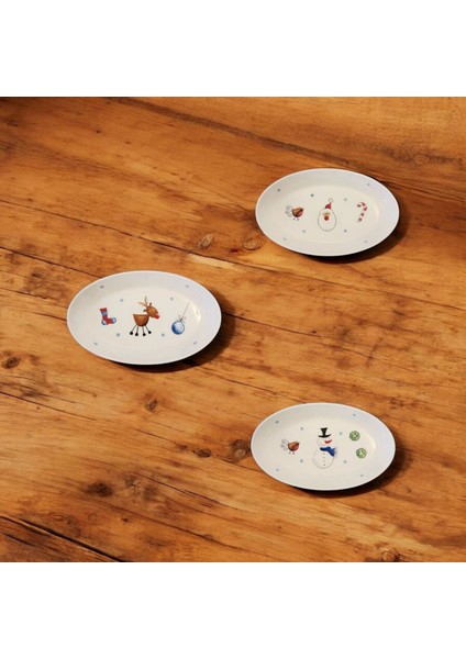 Kardan Adam, Noel Baba ve Geyik Desen Mini Sunum Tabakları 3'lü
