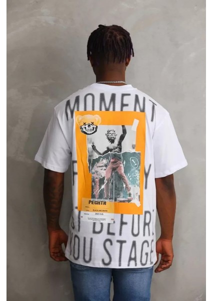 Unisex Baskılı Oversize T-Shirt - Beyaz fiyatları