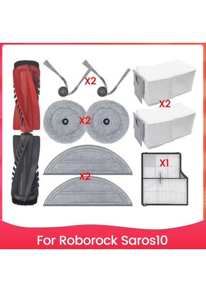 Roborock SAROS10 Robot Süpürge Yedek Parçaları Ana Fırçalar Yan Fırçalar Toz Torbası Paspas Pedleri Bez Filtreler (Yurt Dışından)