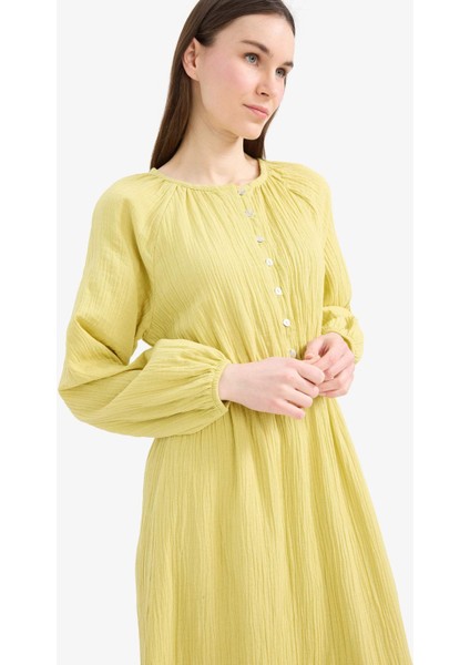 Relax Fit Bisiklet Yaka Müslin Uzun Kollu Maxi Tesettür Elbise D0570AX25SM