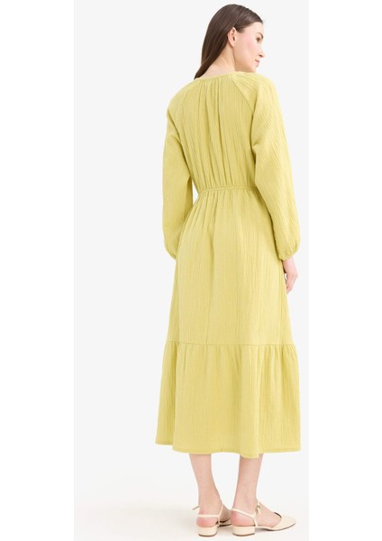 Relax Fit Bisiklet Yaka Müslin Uzun Kollu Maxi Tesettür Elbise D0570AX25SM