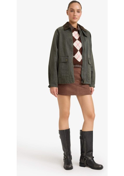 Su Geçirmez Relax Fit Kontrast Yaka Fermuarlı Mont E8624AX25AU