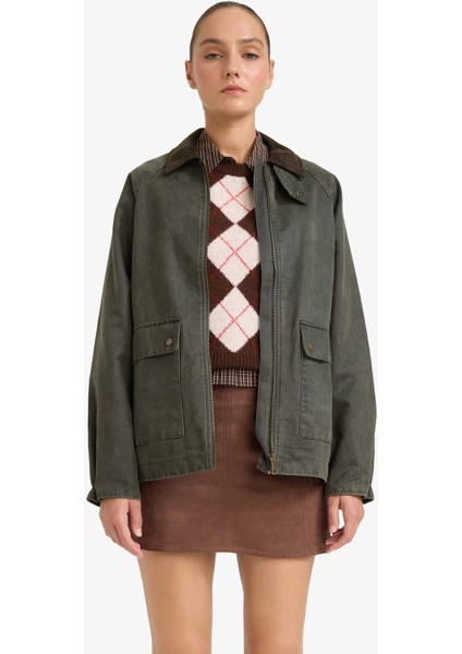 Su Geçirmez Relax Fit Kontrast Yaka Fermuarlı Mont E8624AX25AU