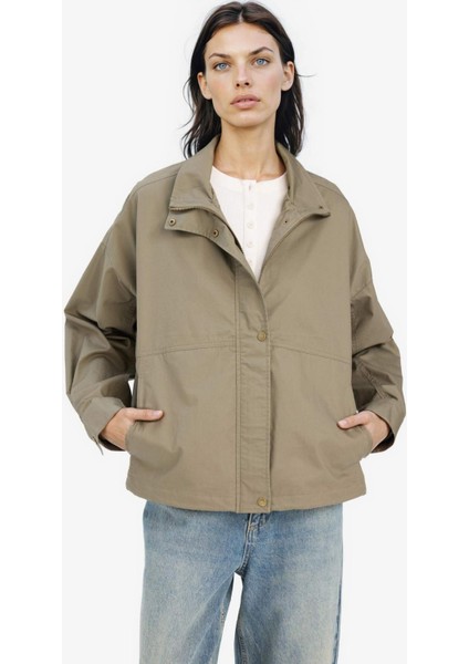 Su Geçirmez Relax Fit Pamuklu Fermuarlı Mont