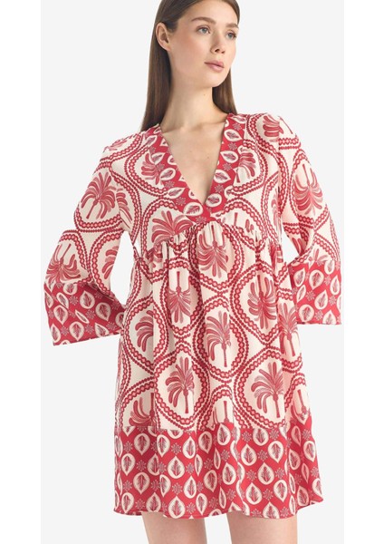 V Yaka Desenli Plaj Elbisesi D5735AX25HS