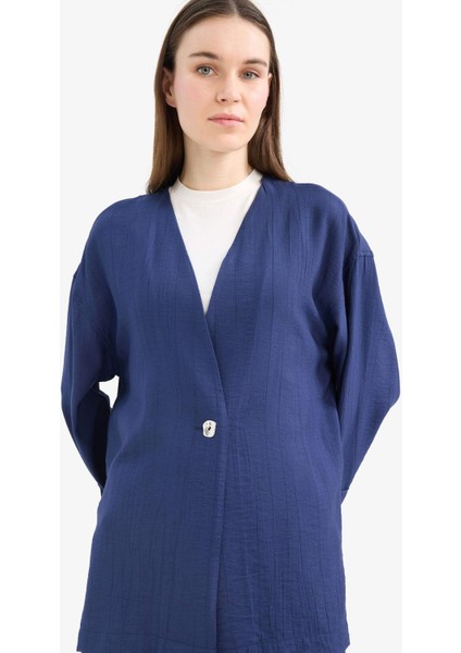 Relax Fit V Yaka Krinkıl Kumaş Uzun Kollu Tesettür Tunik