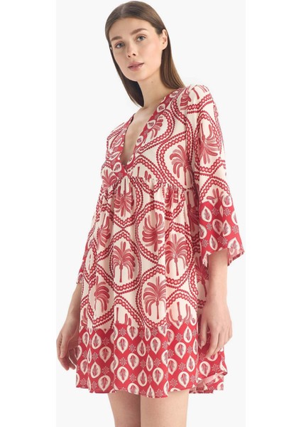 V Yaka Desenli Plaj Elbisesi D5735AX25HS